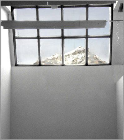 mountain seen through skylight